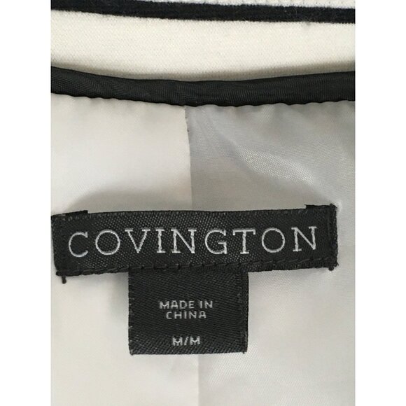 Convington Blazer Jacket Women Size M White with Black Stripes Pockets 2 Buttons - Picture 5 of 12